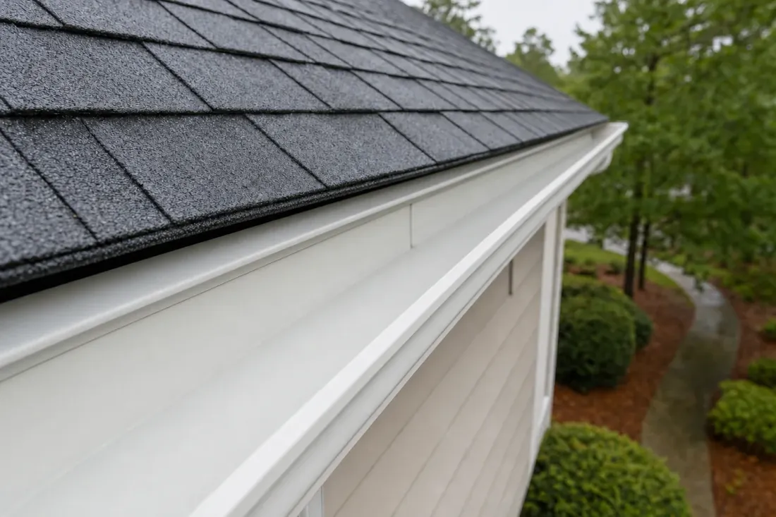 The same residential gutter professionally cleaned and completely clear